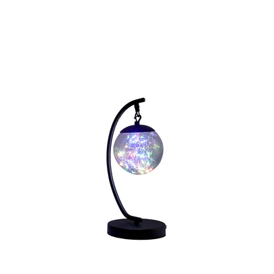 14" Matte Black Metal Arched Hanging Orb USB Table Lamp 