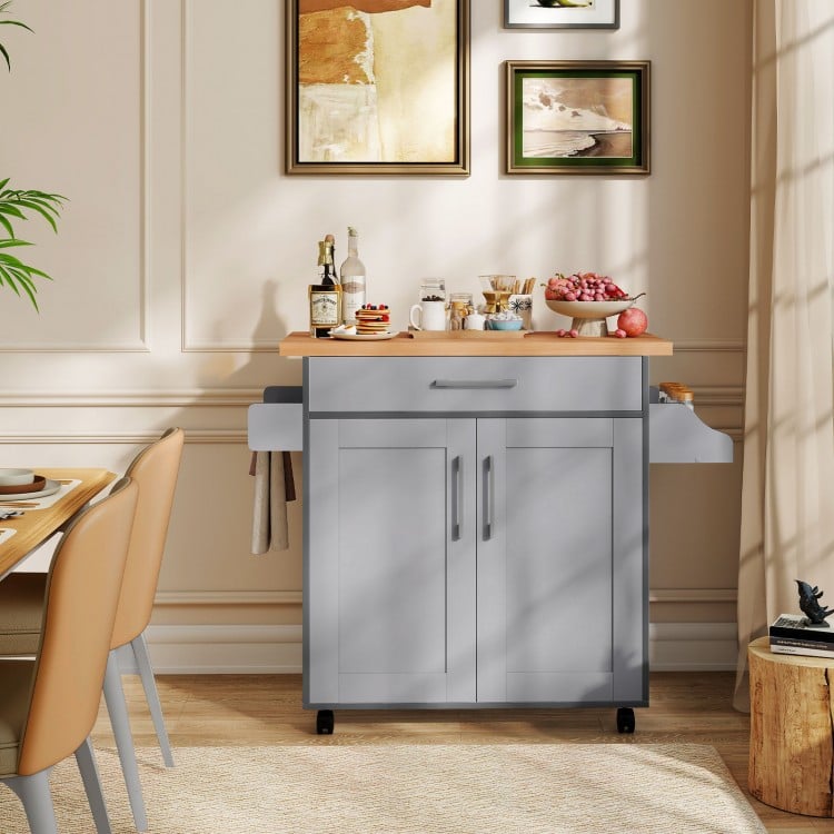 Rolling Kitchen Island Cart with Towel and Spice Rack-Gray