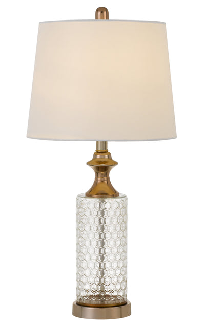Set of Two 27" Glass Honeycomb and Rose Gold Table Lamps 