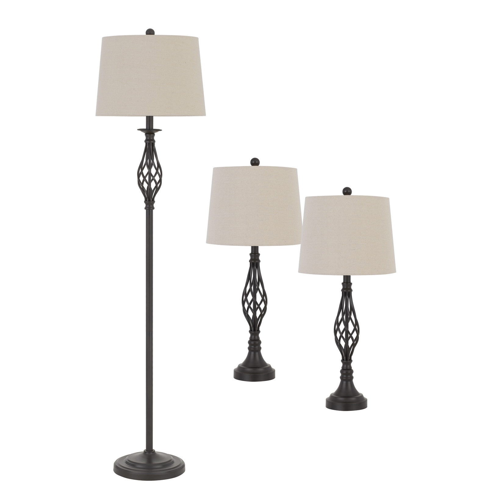 Set of Three Retro Metal Floor and Table Lamp Set 