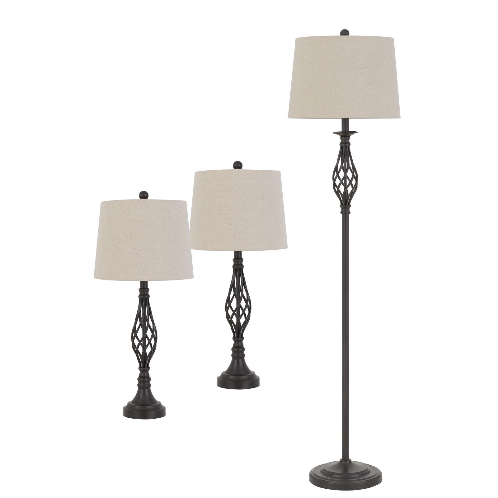 Set of Three Retro Metal Floor and Table Lamp Set 