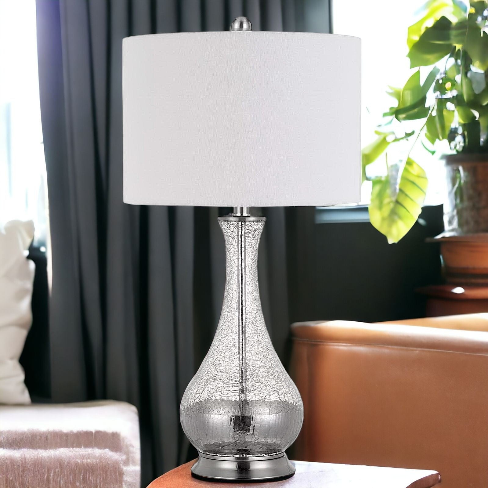 Set of Two 27" Glass And Steel Table Lamps