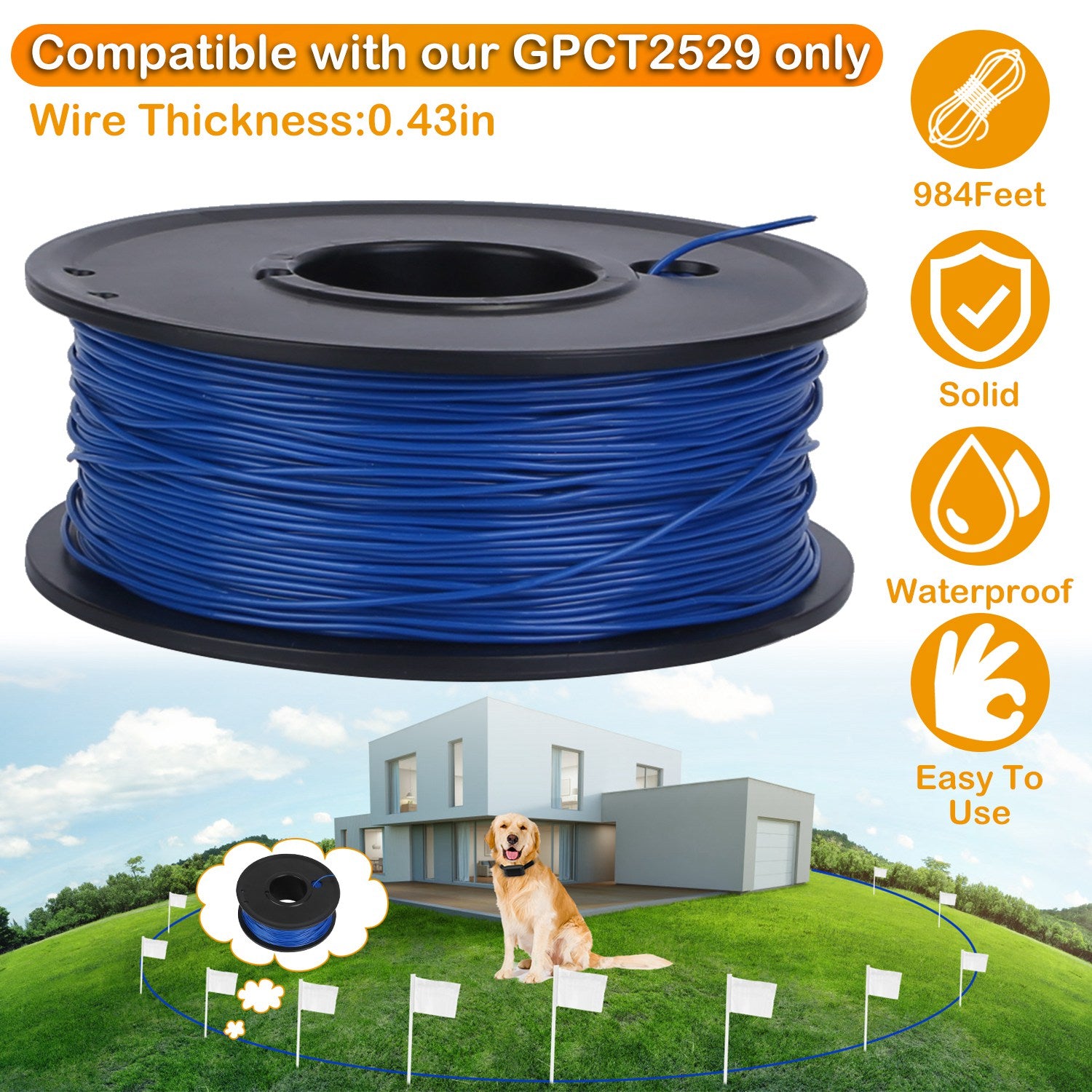 984 Feet 0.43in Dog Fence Wire Aluminum Boundary Wire for GPCT2529 Dog Fence System