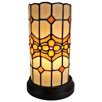 11" Brown and Beige Mosaic Tile Stained Glass Accent Lamp 