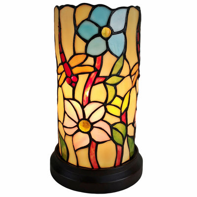 10" Red and Beige Dragonfly Stained Glass Accent Lamp 