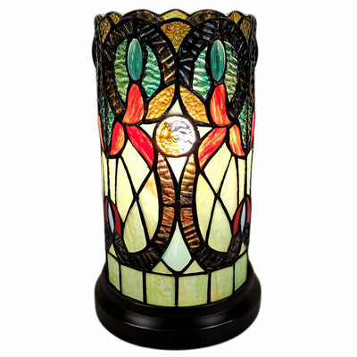 11" Beige and Orange Mosaic Tile Stained Glass Accent Lamp 