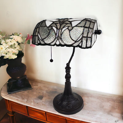 19" Dark Brown Candlestick Table Lamp With White Shade 