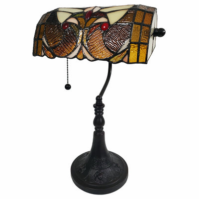 19" Dark Brown Candlestick Table Lamp With Beige Dome Shade 