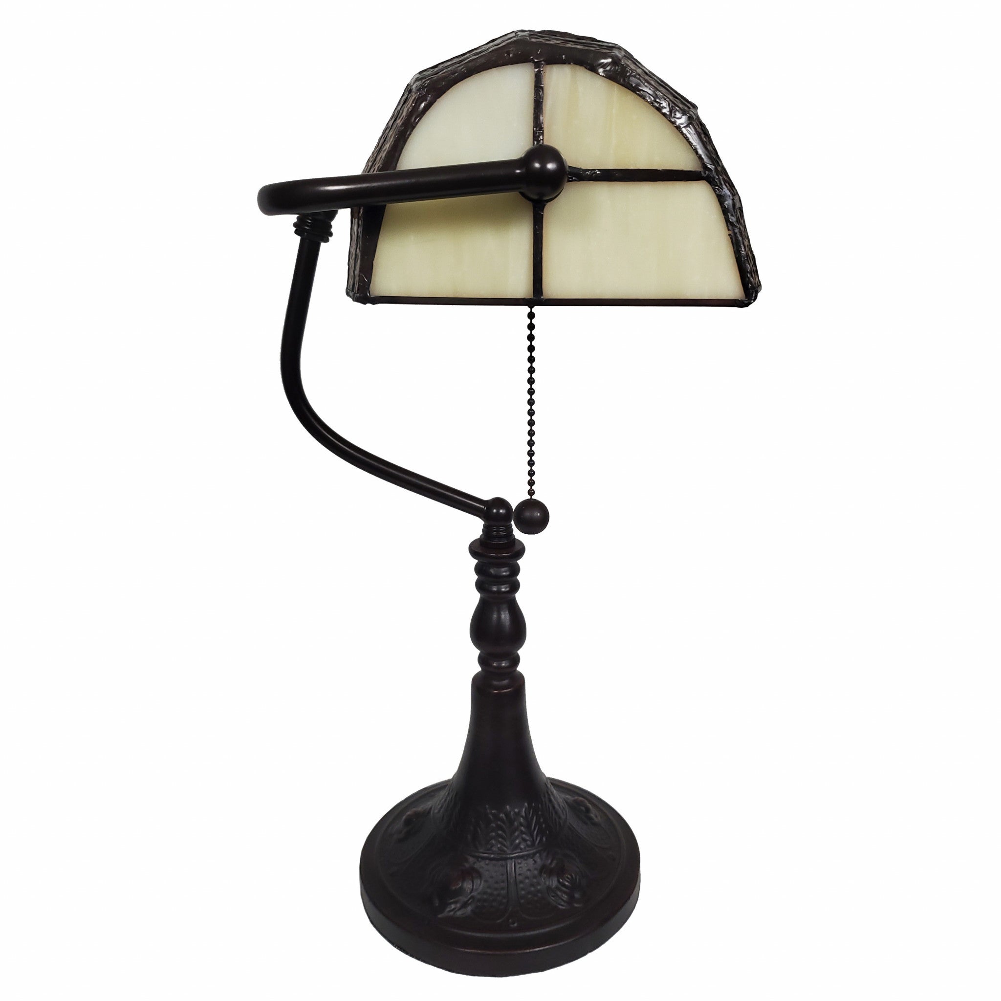 19" Dark Brown Candlestick Table Lamp With Beige Dome Shade