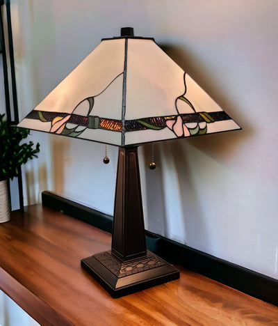 22" Dark Brown Metal Two Light Candlestick Table Lamp With Ivory Shade 