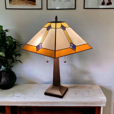 21" Dark Brown Metal Two Light Candlestick Table Lamp With Beige Shade 