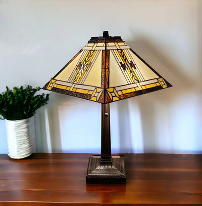 22" Dark Brown Metal Two Light Candlestick Table Lamp With Beige Shade 