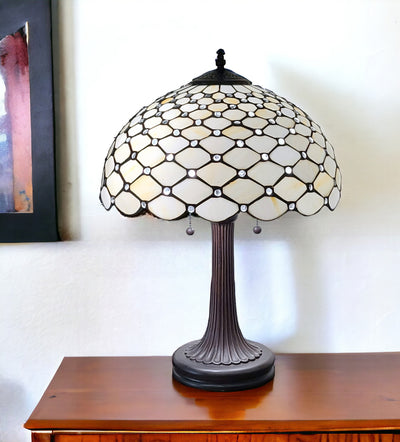 23" Dark Brown Metal Two Light Candlestick Table Lamp With White Shade 
