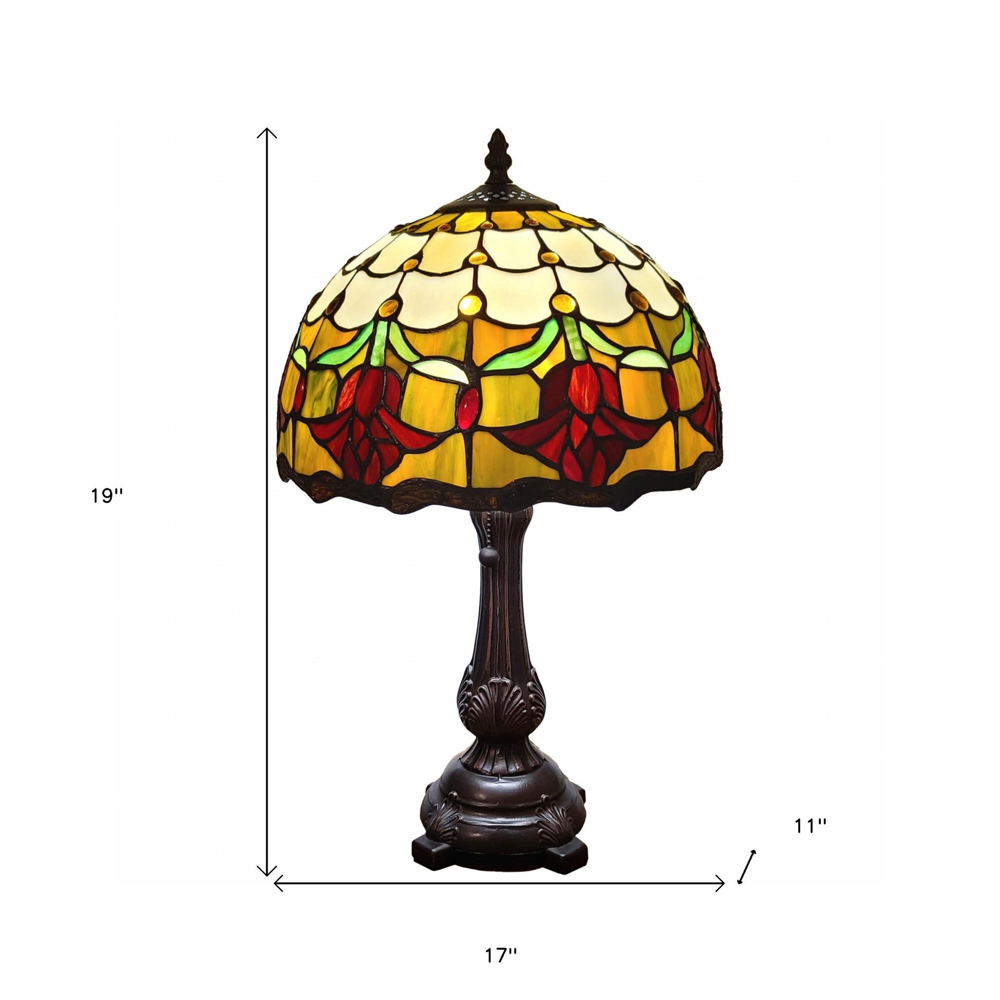 19" Dark Brown Metal Candlestick Table Lamp With Orange Dome Shade