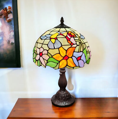 19" Dark Brown Metal Candlestick Table Lamp With Ivory Dome Shade 