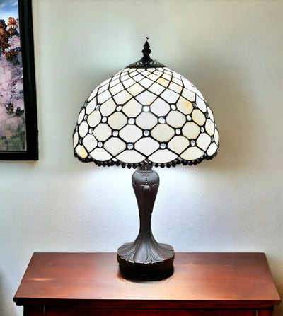 19" Dark Brown Metal Candlestick Table Lamp With White Dome Shade 
