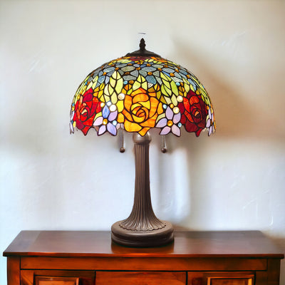 24" Dark Brown Metal Two Light Candlestick Table Lamp With Orange Shade 