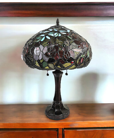 24" Dark Brown Metal Two Light Candlestick Table Lamp With Red Dome Shade 