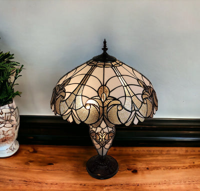 27" Dark Brown Metal Two Light Candlestick Table Lamp With Beige Shade 
