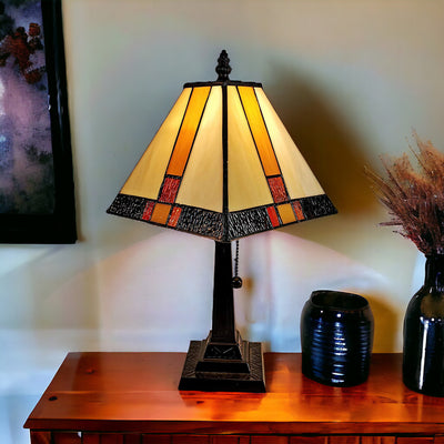 15" Dark Brown Metal Candlestick Table Lamp With Beige Empire Shade 