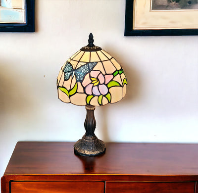 15" Dark Brown Metal Candlestick Table Lamp With Ivory Dome Shade 