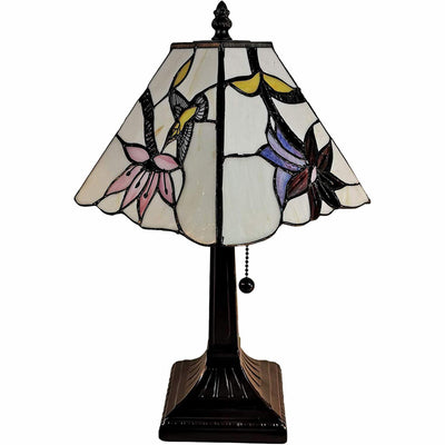 15" Dark Brown Candlestick Table Lamp With Ivory and Red Birds Novelty Shade 