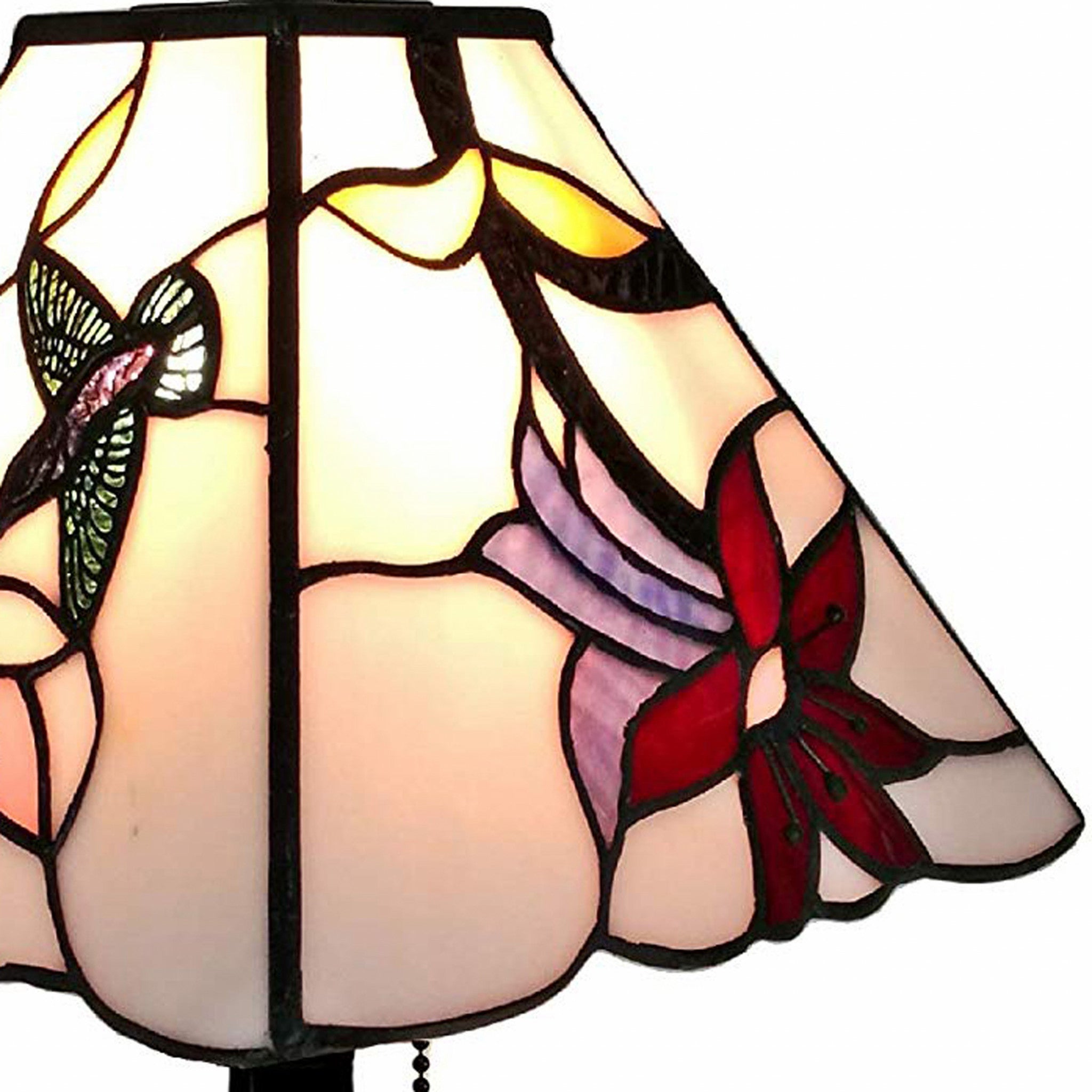 15" Dark Brown Candlestick Table Lamp With Ivory and Red Birds Novelty Shade