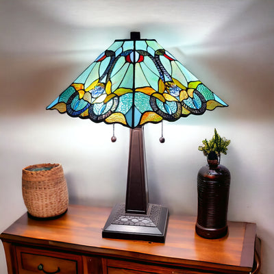 2" Dark Brown Metal Two Light Candlestick Table Lamp With Green Shade2 