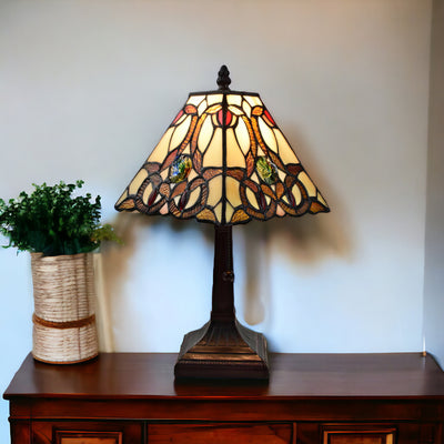 15" Dark Brown Metal Candlestick Table Lamp With Beige Shade 