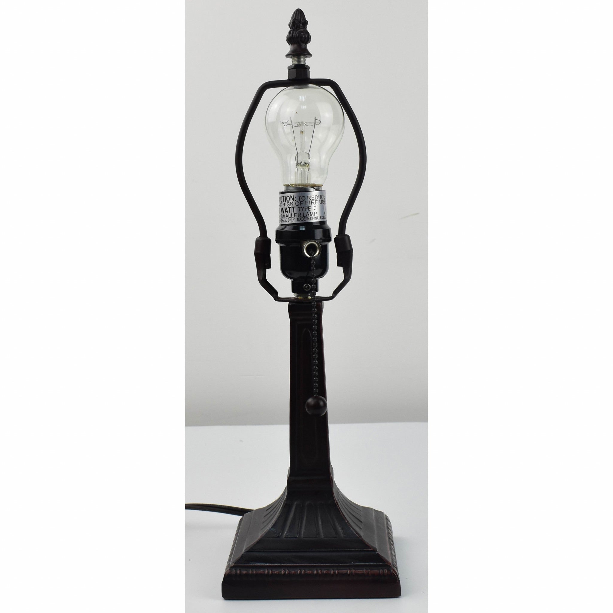 15" Dark Brown Metal Candlestick Table Lamp With Beige Shade