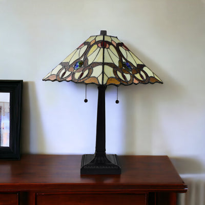 22" Dark Brown Metal Two Light Candlestick Table Lamp With Beige Empire Shade 