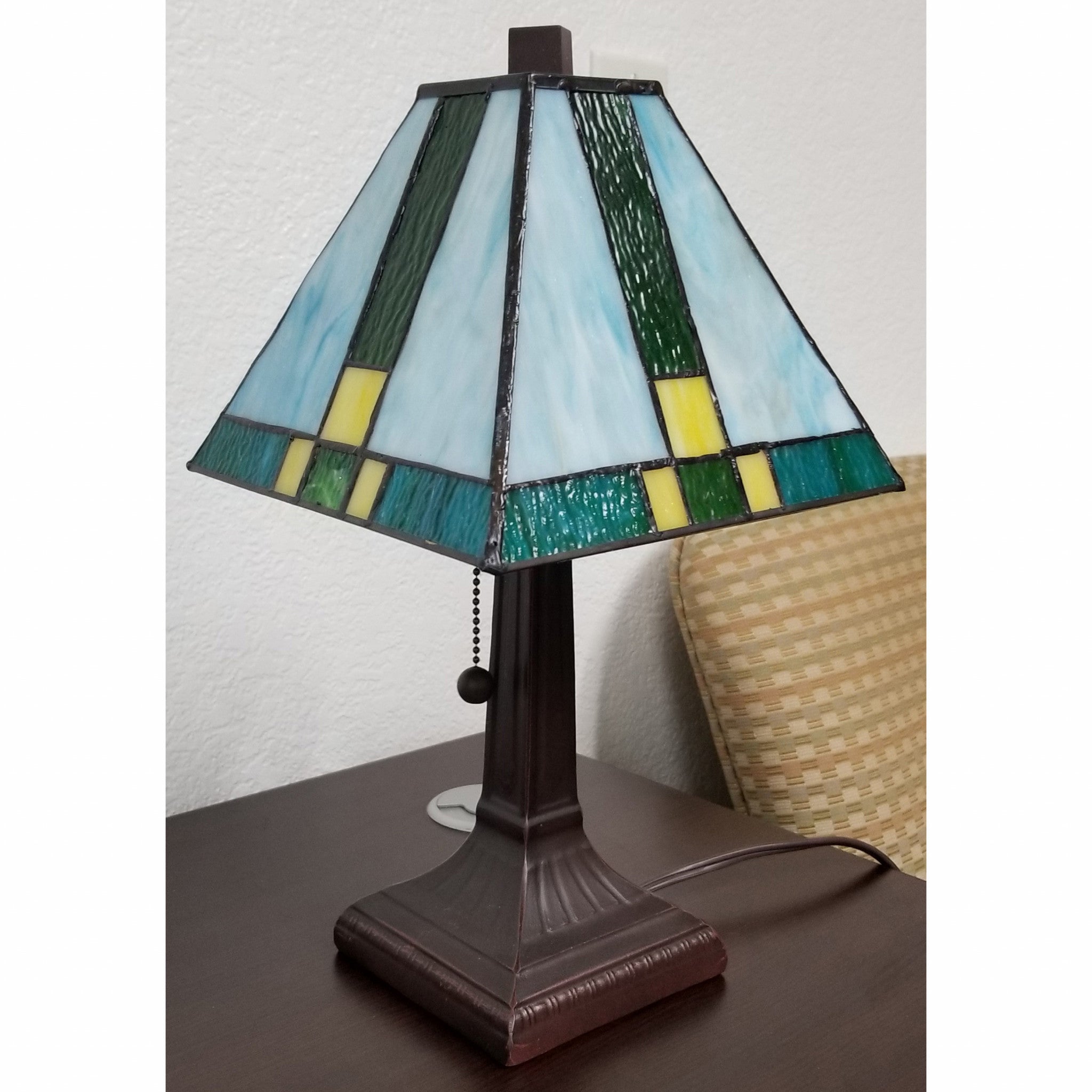 15" Dark Brown Metal Candlestick Table Lamp With Green Shade