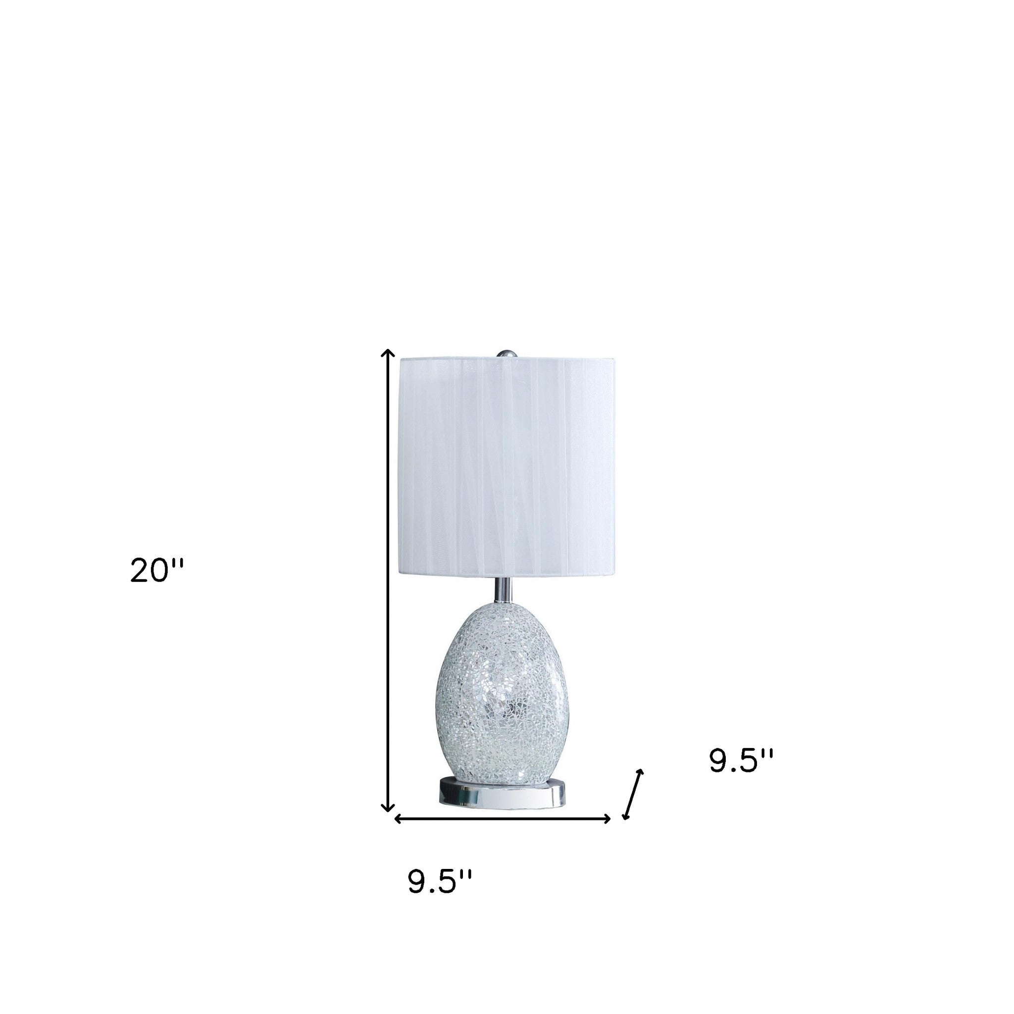 20" White Luster Mirrored Glass Table Lamp With Night Light