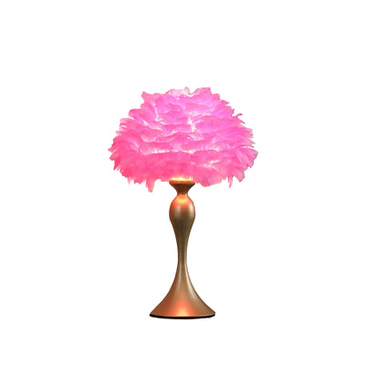 24" Glam Hot Pink Feather and Gold Table Lamp 