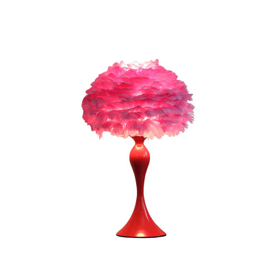 24" Glam Hot Pink Feather and Red Table Lamp 