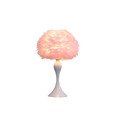 24" Glam Pink Faux Feather and White Metal Table Lamp 