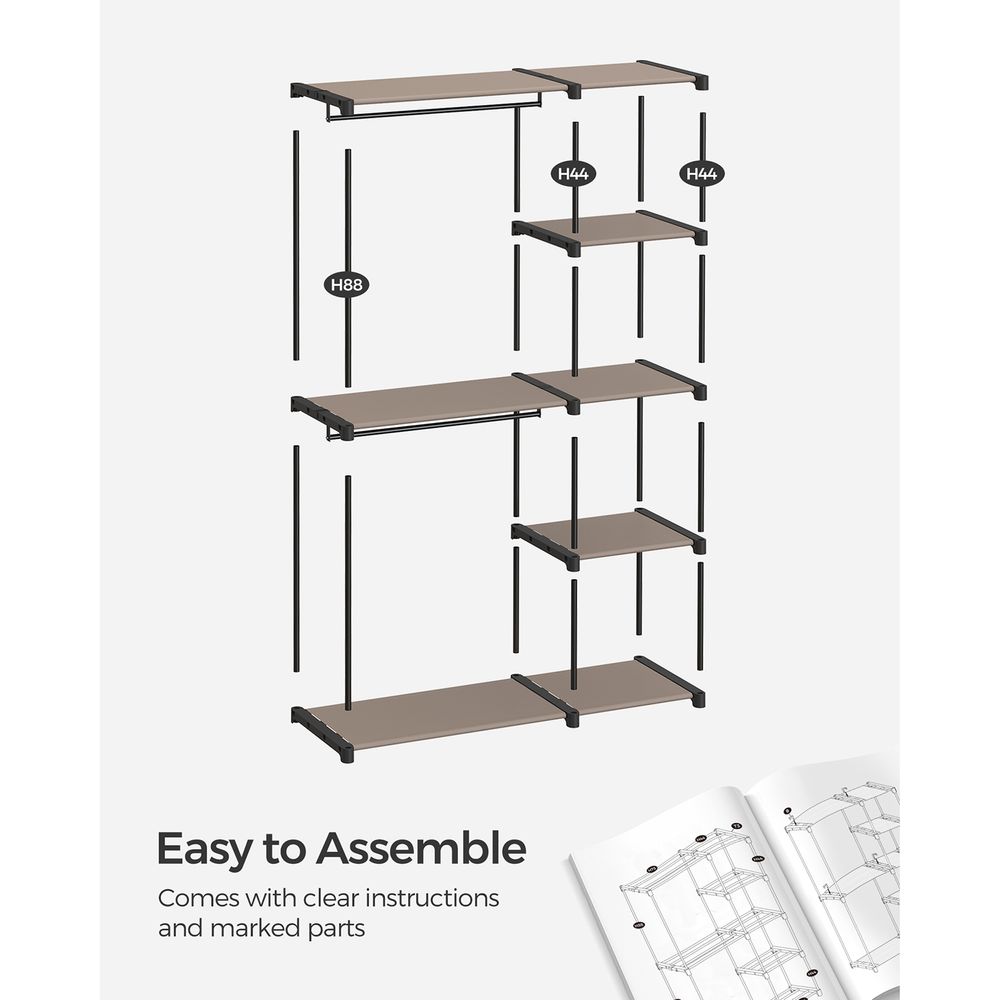 SONGMICS Freestanding Closet Organizer with Shelves, Hanging Rods 