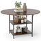 47 Inch Round Dining Table for 4-6 People Large Kitchen Table with 2-Tier Storage Shelves-Rustic Brown