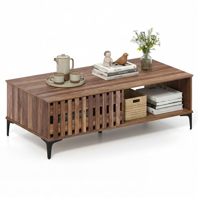 47 Inches Mid Century Coffee Table Farmhouse Wooden Center Table-Walnut