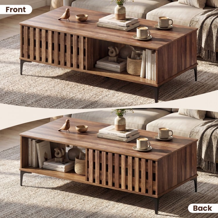 47 Inches Mid Century Coffee Table Farmhouse Wooden Center Table-Walnut