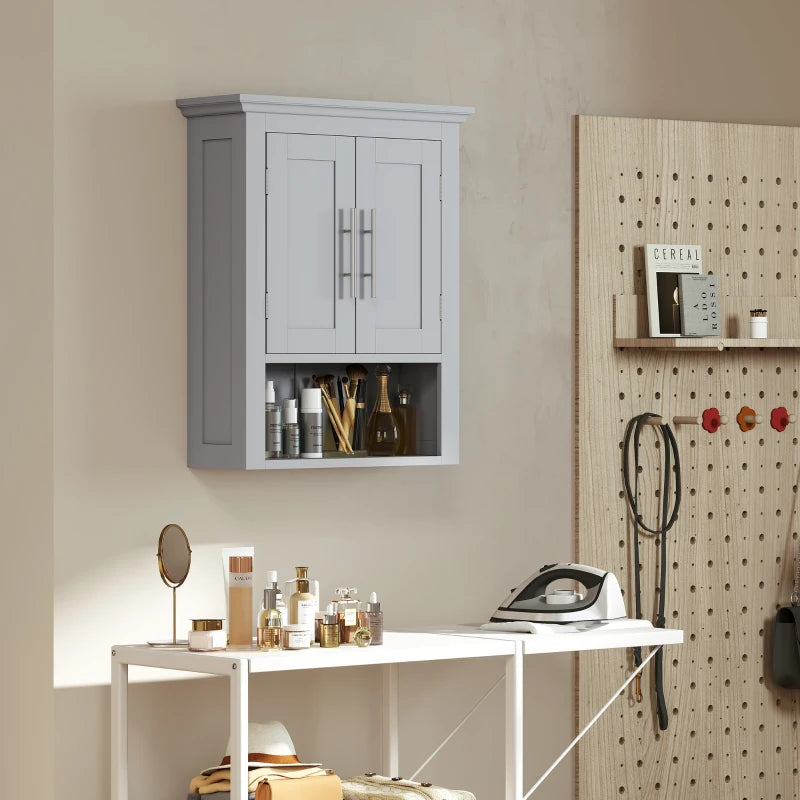 Bathroom Wall Cabinet, Medicine Cabinet, Toilet Storage Cabinet with Shelf for Living Room and Entryway, Grey