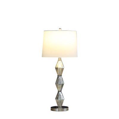30" Brushed Silver Geo Glass Table Lamp With White Shade 