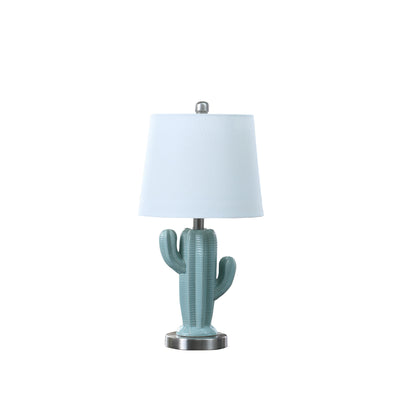 22" Pale Blue Green Ceramic Cactus Table Lamp With White Shade 