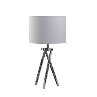 26" Silver and LED Acrylic Tripod Table Lamp With White Shade 