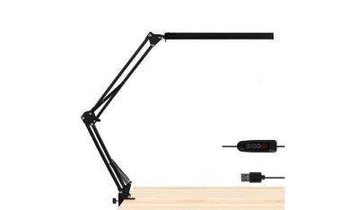 17" Black Metal USB Adjustable Swing Arm LED Desk Lamp with Clamp 