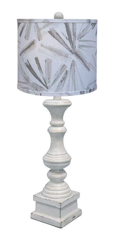 29" Antique White Candlestick Table Lamp With Gray Abstract Drum Shade 