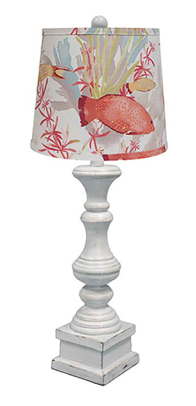 29" Antique White Candlestick Table Lamp With Sea Life Shade 