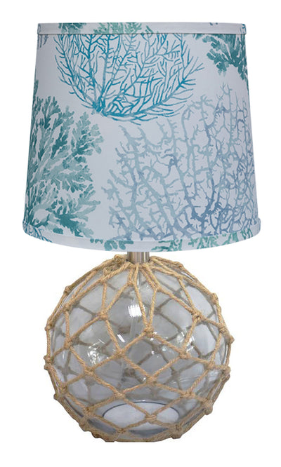 20" Glass with Rope Globe Table Lamp With Aqua Coral Shade 
