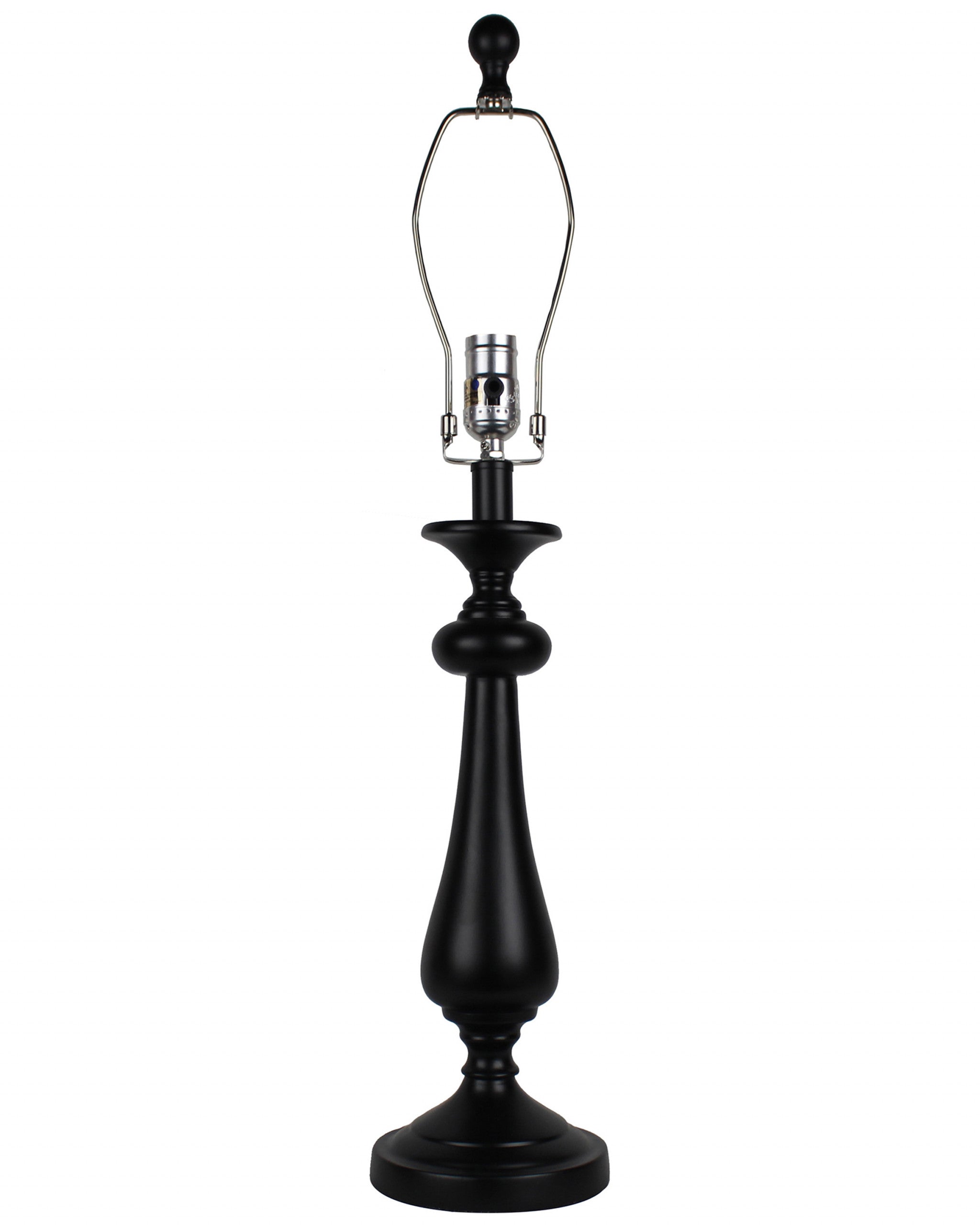 27" Black Candlestick Table Lamp With Ivory Duck Shade