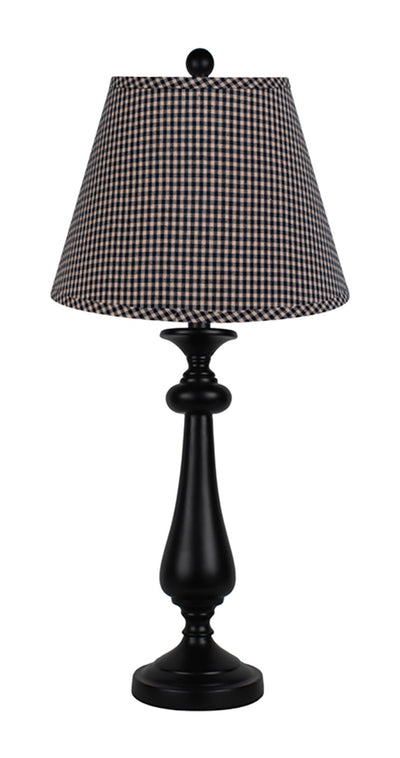 27" Black Candlestick Table Lamp With Black Mini Check Shade 